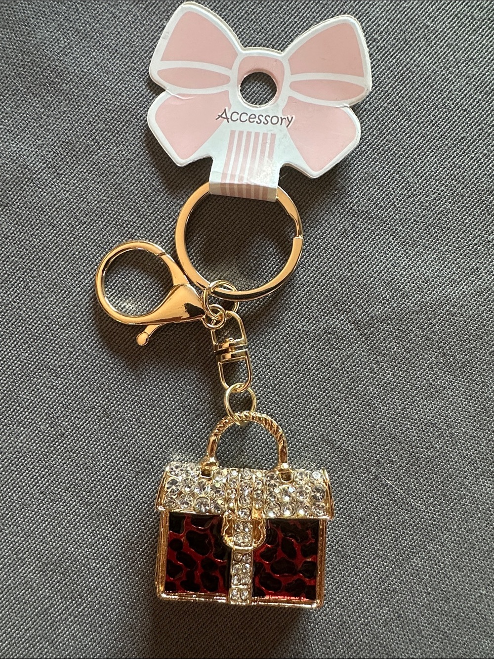 Source Unknown Gold-tone Keychain with Red Crystal Mini Purse Charm